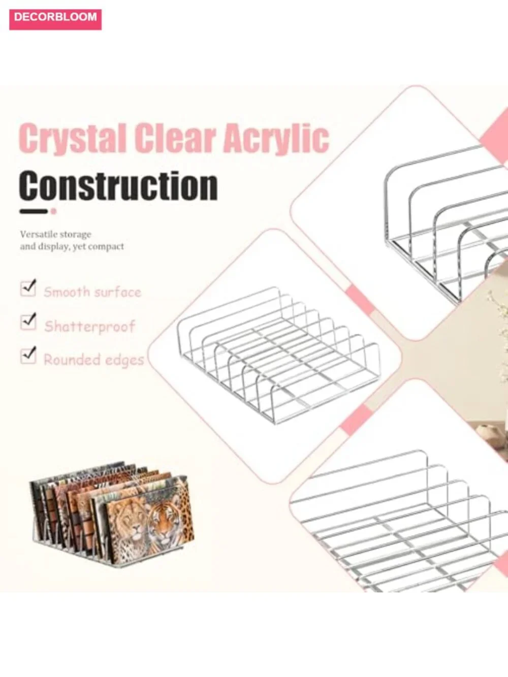 2-Pack Acrylic 7-Slot Makeup Palette Organizer Clear Display Case